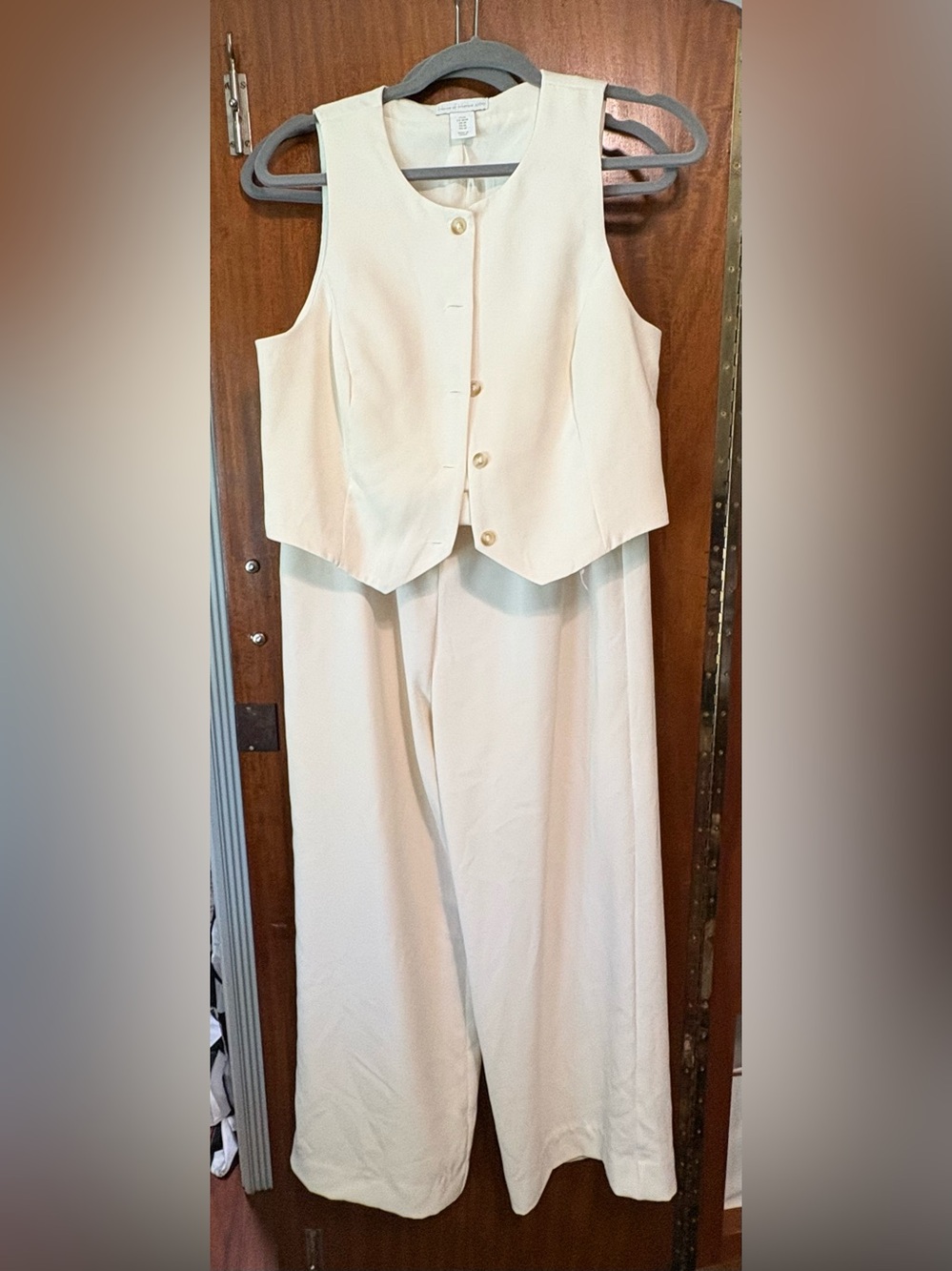 Classic Cream Wide-Leg Dress Pants and Vest Set